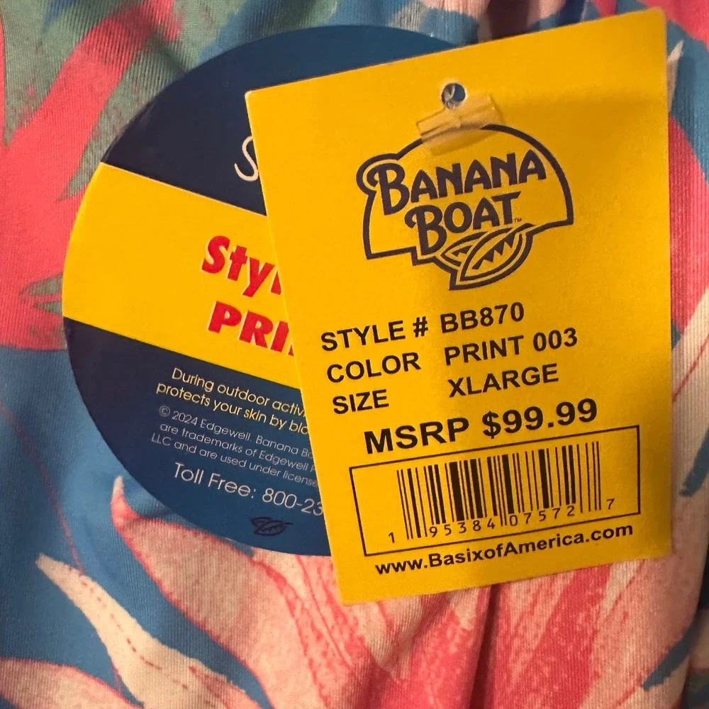 Banana Boat Tropical Palm UPF 50+ Sun Dress Blue Pink XL BB870